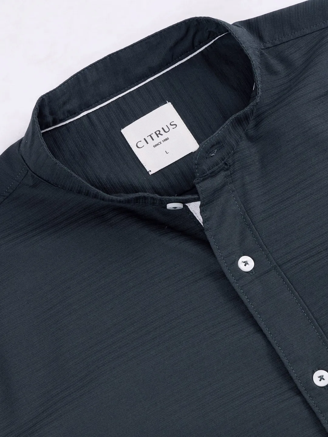 Green Chinese Collar Slim Fit Shirt