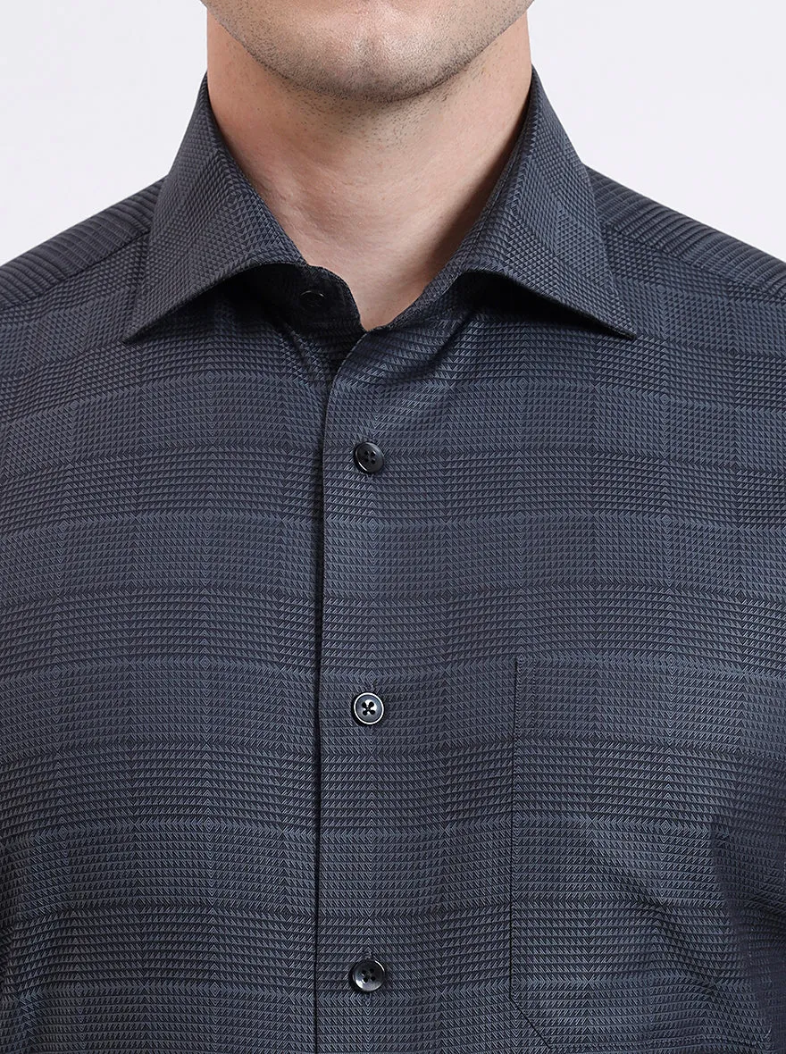 Grenish Blue Checked Slim Fit Formal Shirt | Metal