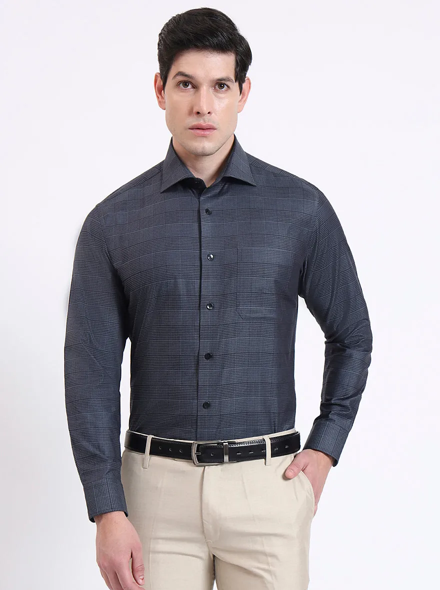 Grenish Blue Checked Slim Fit Formal Shirt | Metal