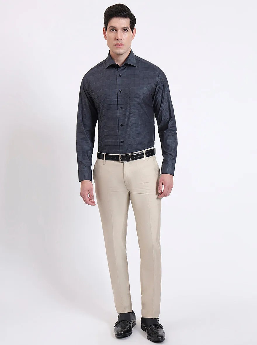 Grenish Blue Checked Slim Fit Formal Shirt | Metal