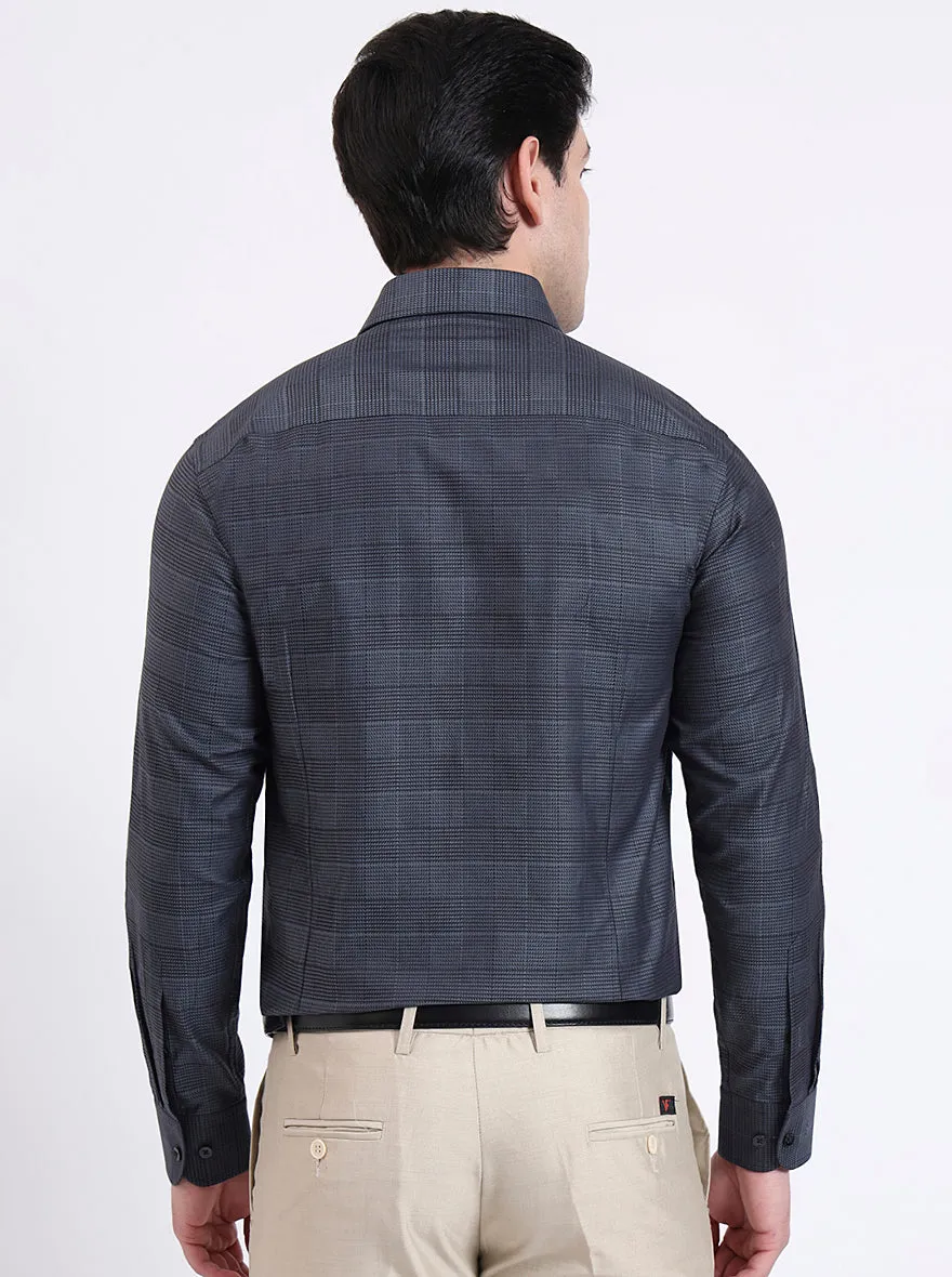 Grenish Blue Checked Slim Fit Formal Shirt | Metal
