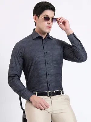 Grenish Blue Checked Slim Fit Formal Shirt | Metal