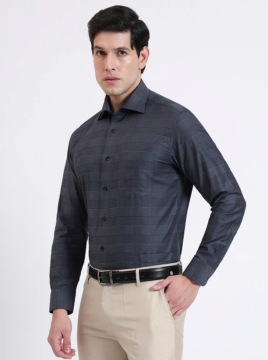 Grenish Blue Checked Slim Fit Formal Shirt | Metal