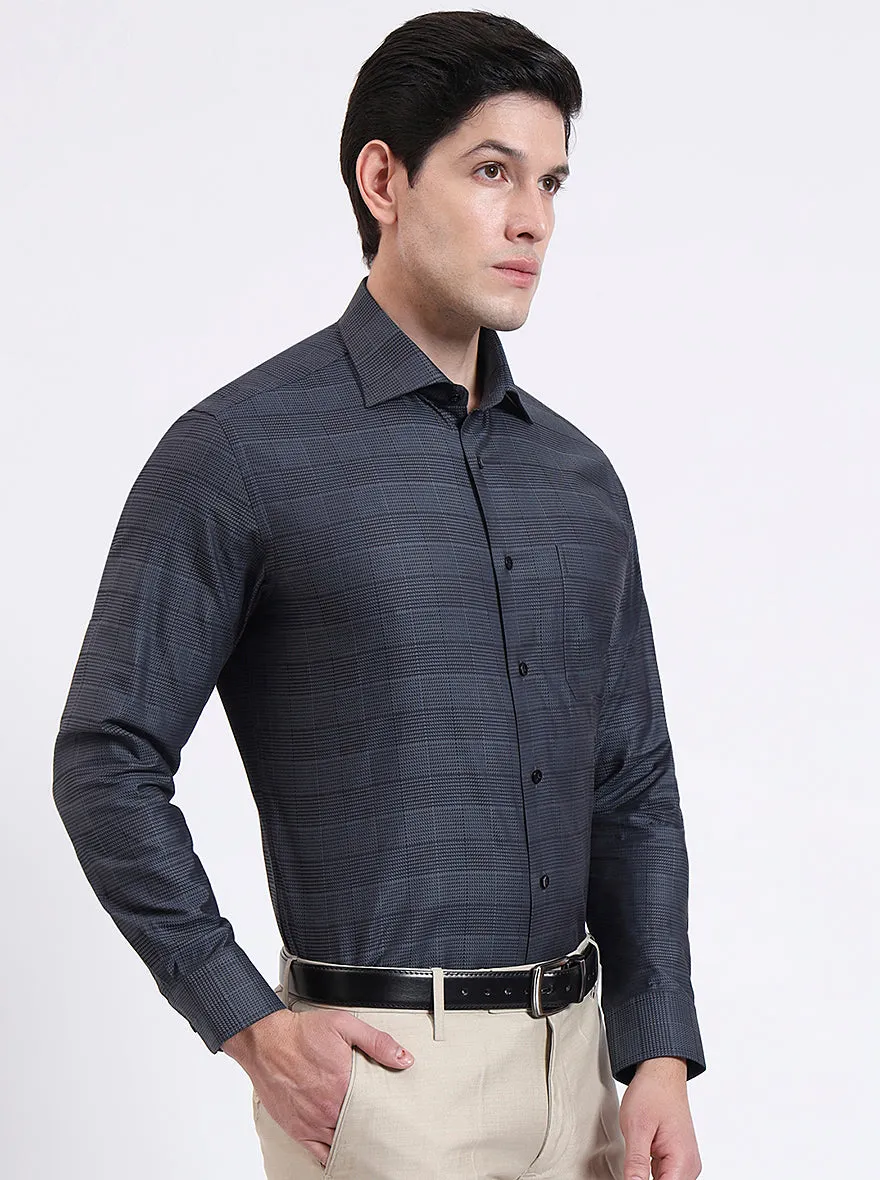 Grenish Blue Checked Slim Fit Formal Shirt | Metal
