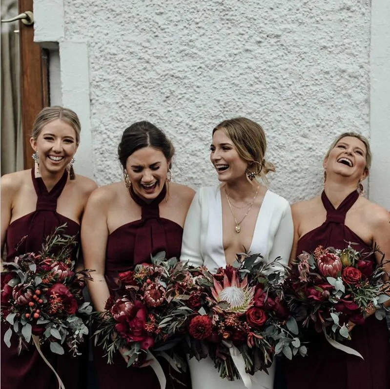 Halter Sexy Side Slit Simple Cheap Long Bridesmaid Dresses, BG51302