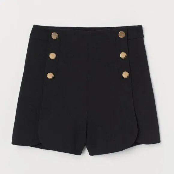 [H&amp;M] Black High Waist Button Shorts