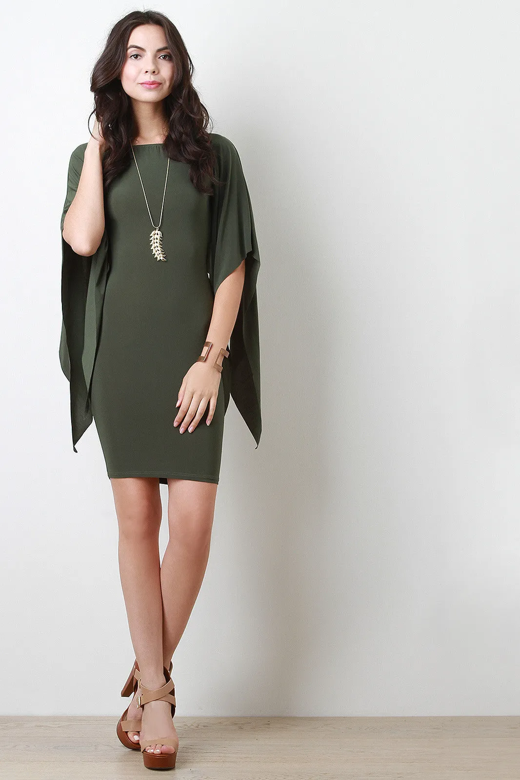 Handkerchief Sleeve Midi Dress