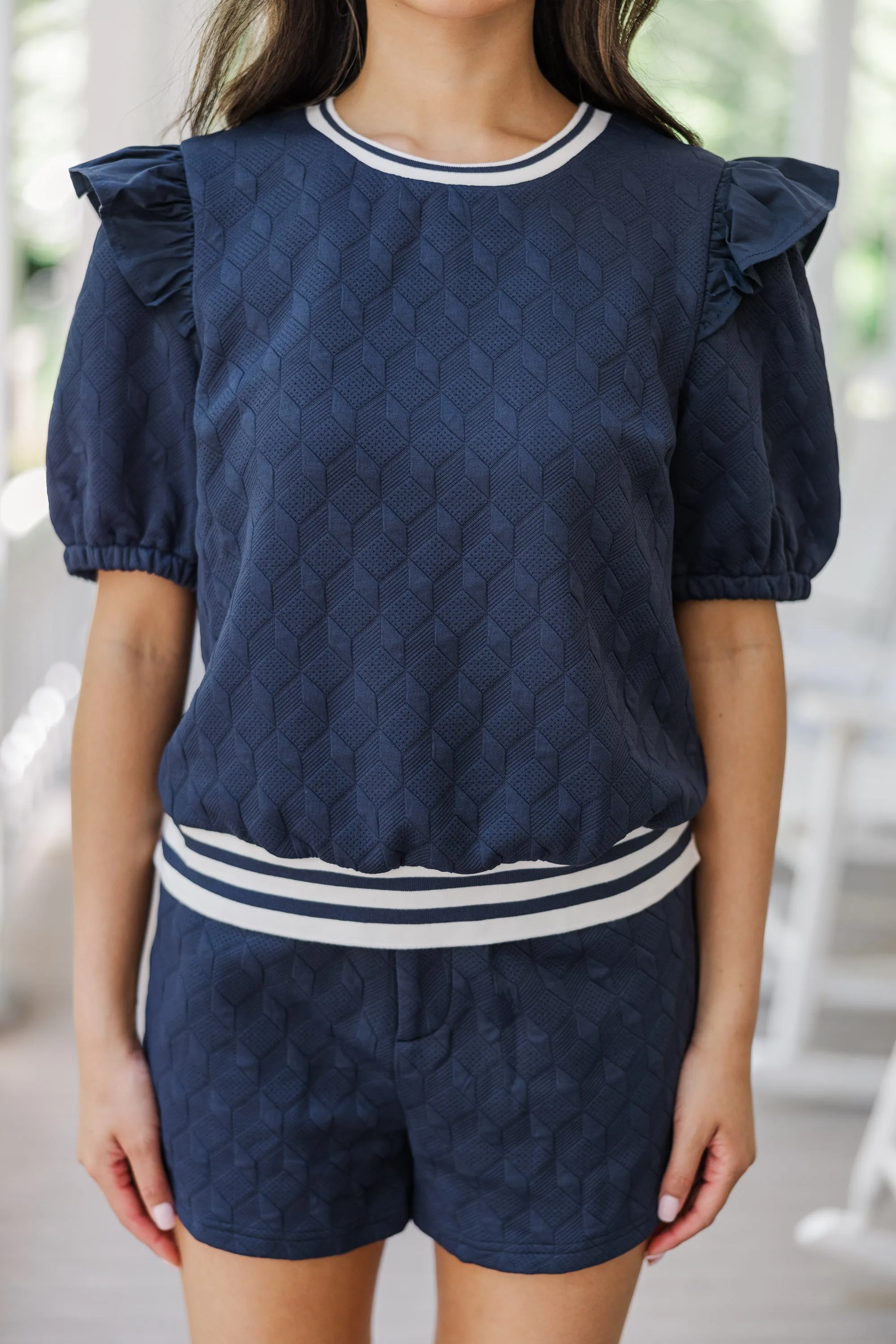 Have It All Navy Blue Textured Blouse