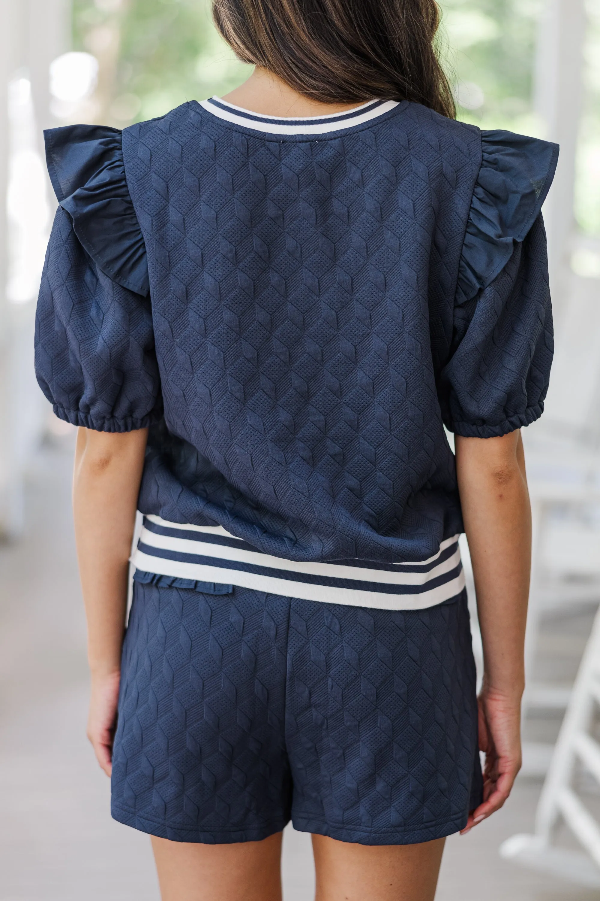 Have It All Navy Blue Textured Blouse