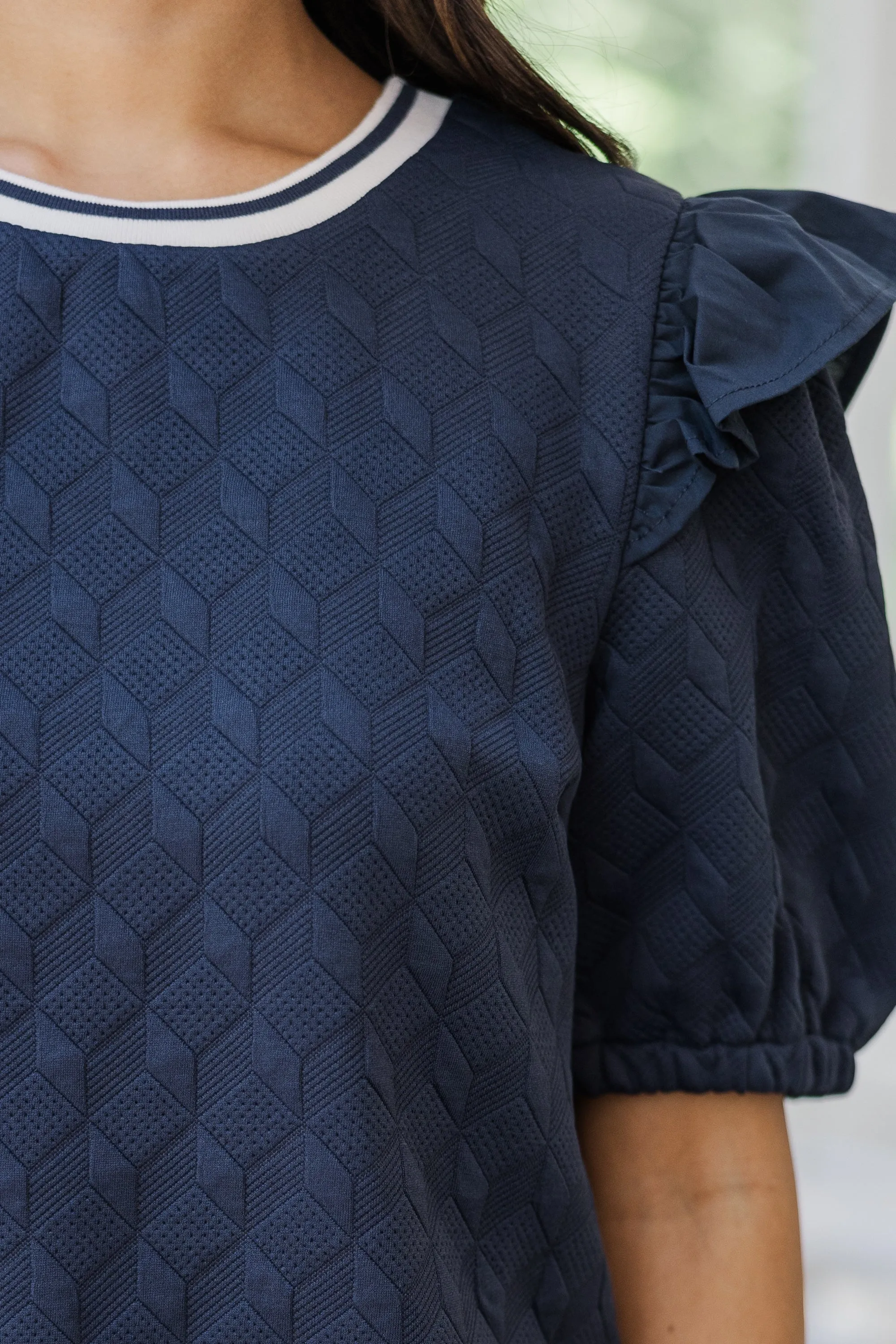 Have It All Navy Blue Textured Blouse