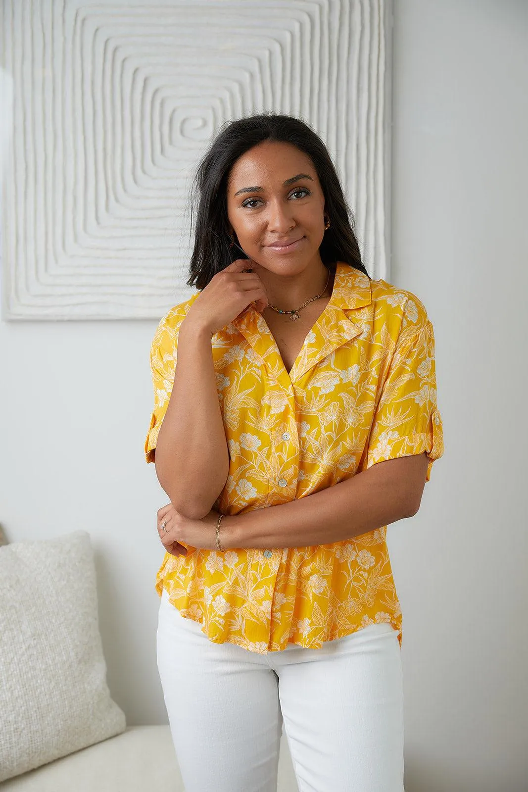 Hazel Blues® | Clementine Floral Button Up Blouse