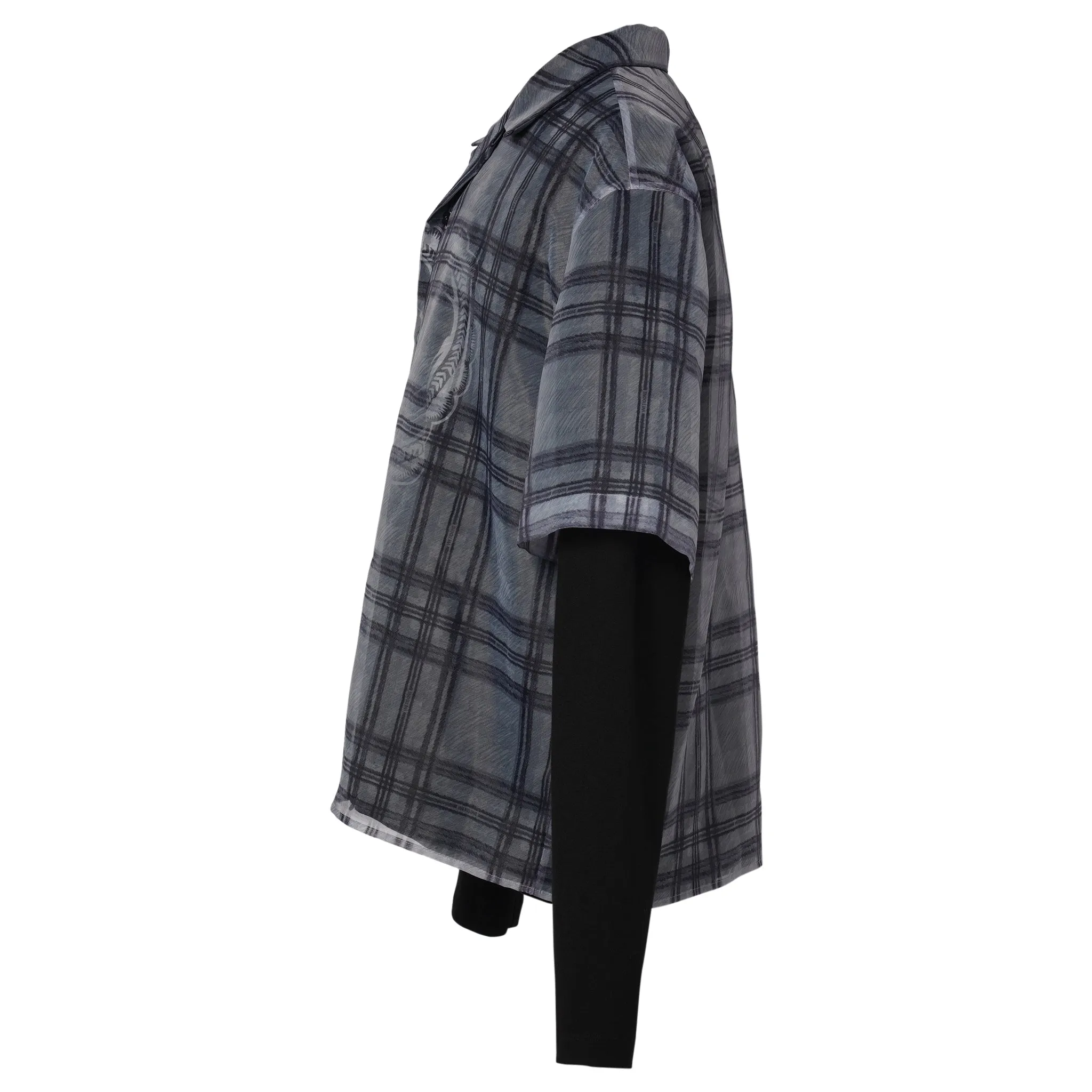 HEART LAYERED CHECK PATTERN SHIRT / GREY