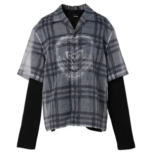 HEART LAYERED CHECK PATTERN SHIRT / GREY