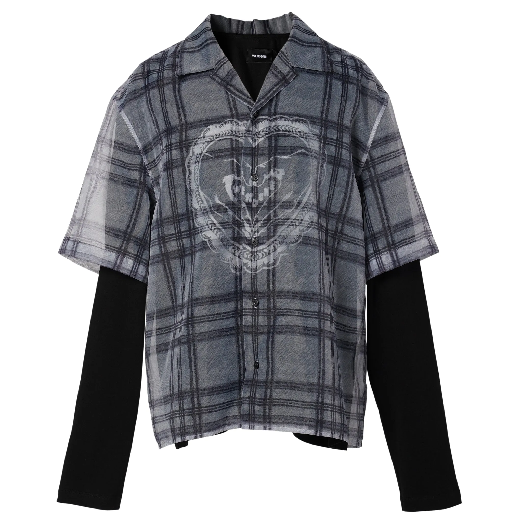 HEART LAYERED CHECK PATTERN SHIRT / GREY
