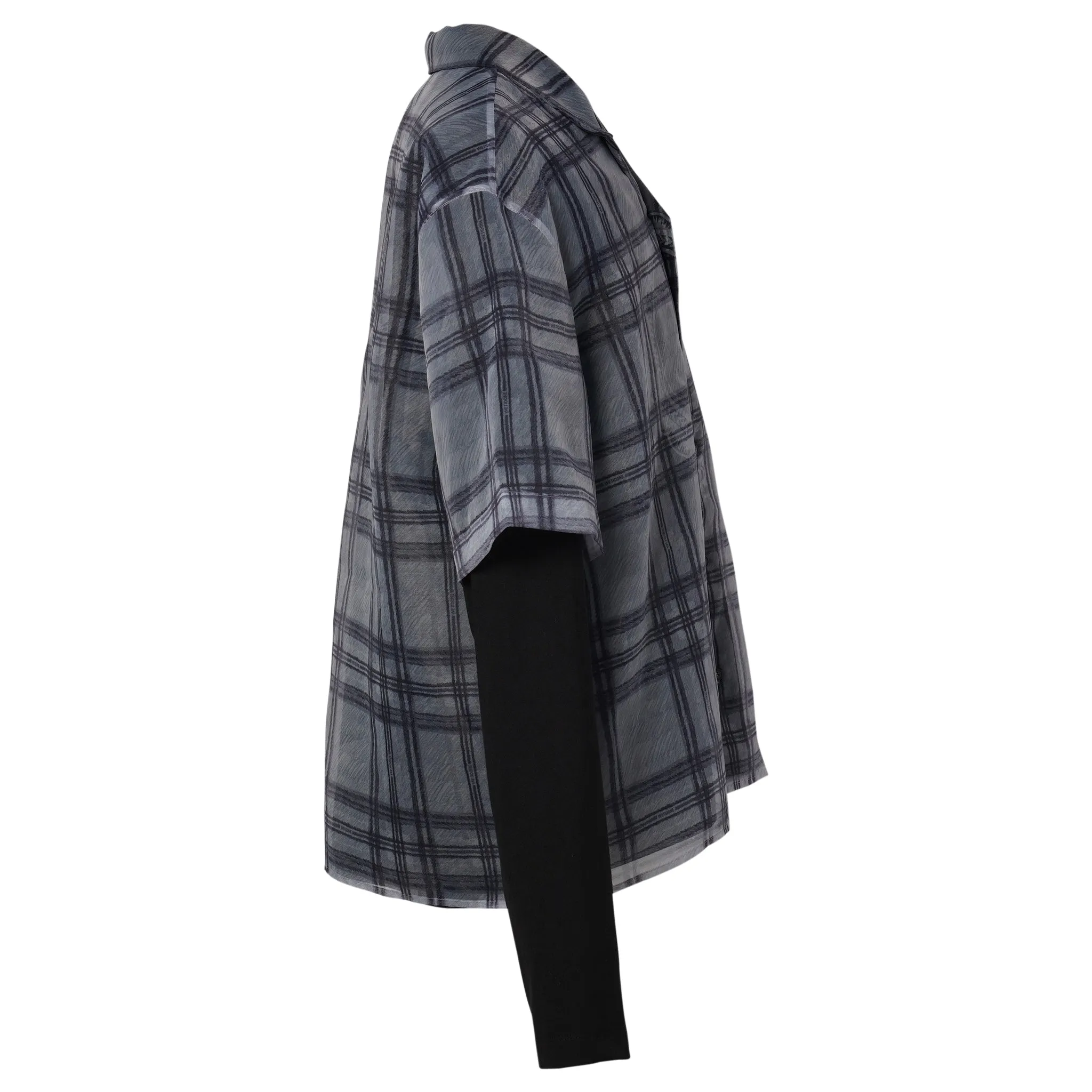 HEART LAYERED CHECK PATTERN SHIRT / GREY