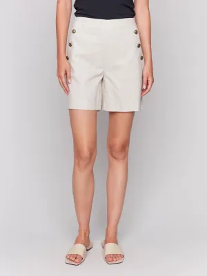 Heather Linen Stretch Short with Button Details
