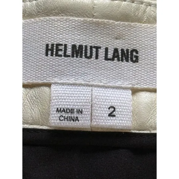 Helmut Lang Womens Black Metallic Shorts with Cream Lamb Leather Detail Size S