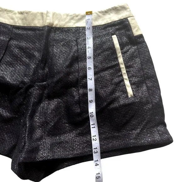 Helmut Lang Womens Black Metallic Shorts with Cream Lamb Leather Detail Size S