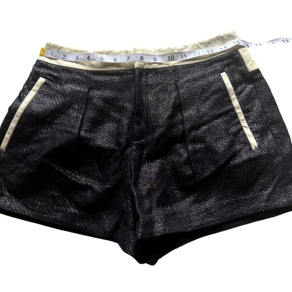 Helmut Lang Womens Black Metallic Shorts with Cream Lamb Leather Detail Size S