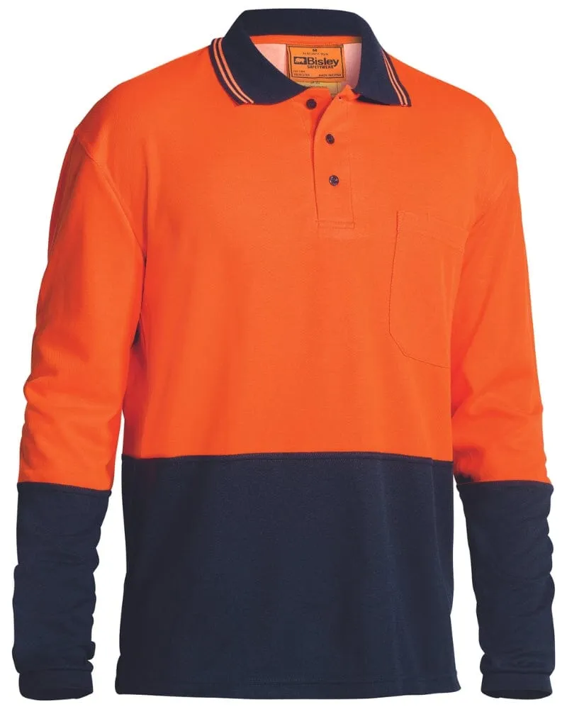 Hi Vis Long Sleeve Polo Shirt - Orange/Navy