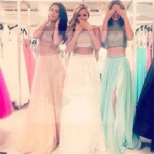 High Neck Prom Dress, Side Slit Prom Dress, Two Pieces Dress, A-Line Prom Dress, Party Prom Dresses, Evening Dresses, Long Prom Dress, Prom Dresses Online,PD0124