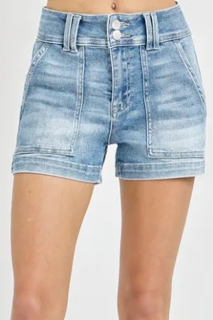 High Rise Patch Front Pocket Shorts