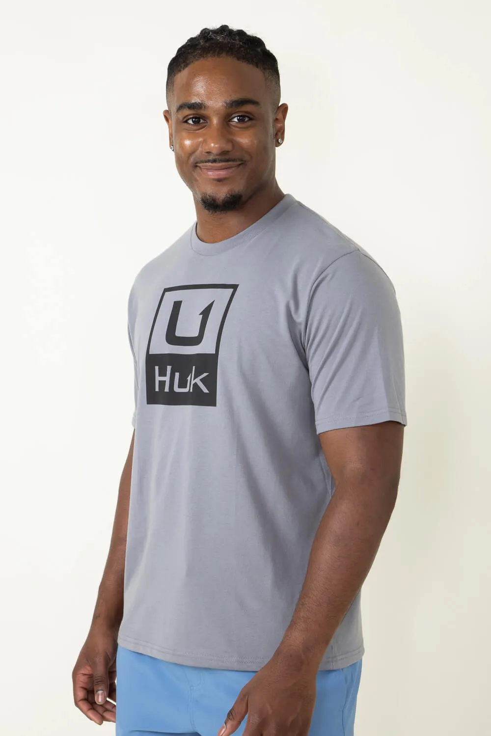 Huk Fishing Huk Stacked Logo T-Shirt for Men in Grey | H1000427-016-NIGHTOWL