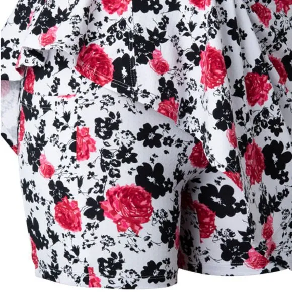 Ibkul Linited Edition 14in Swing Skort Xenia Red and Black Floral