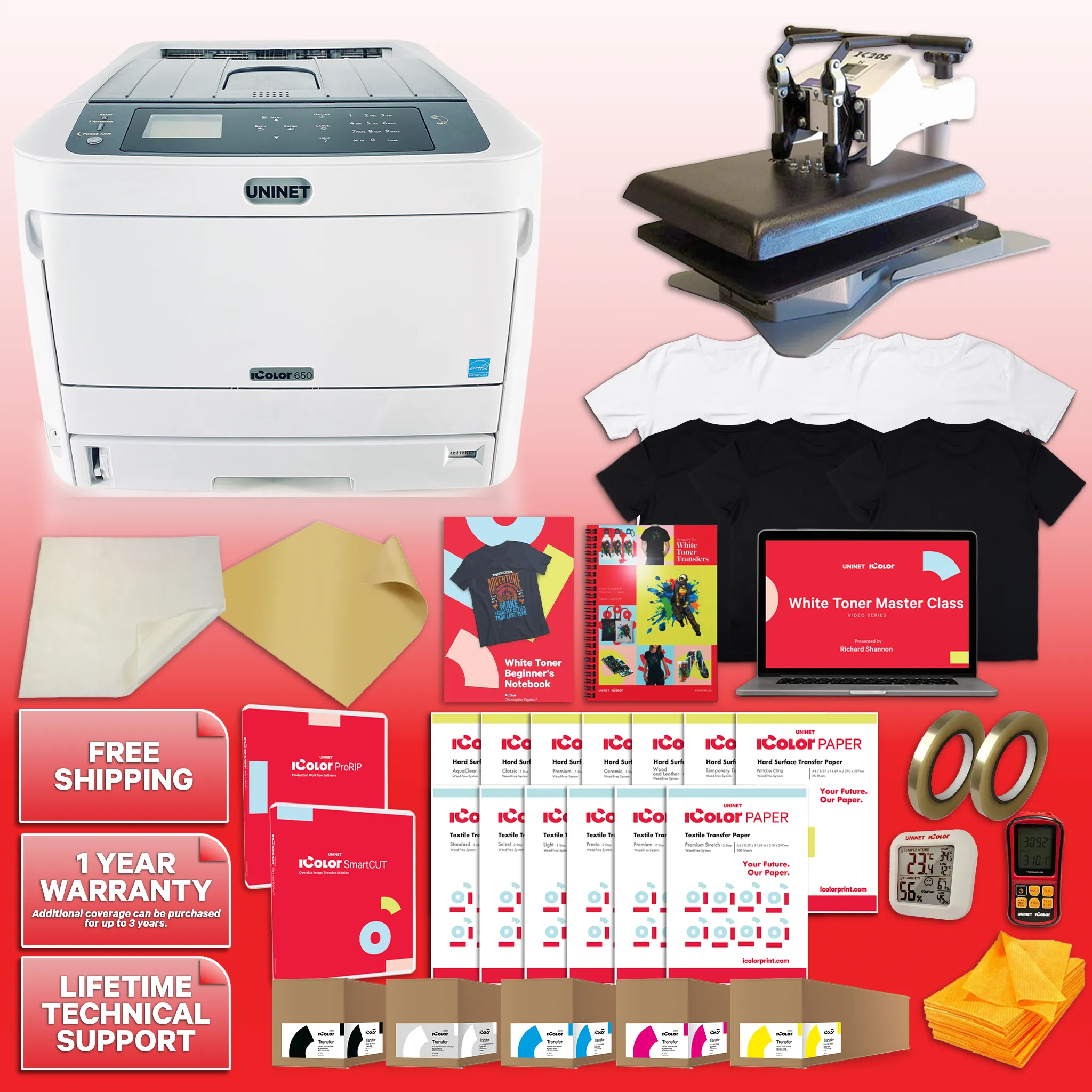 IColor 650 White Toner DTF Printer - Business Package With 16" x 20" Geo Knight DK20S Digital Swing Away Heat Press
