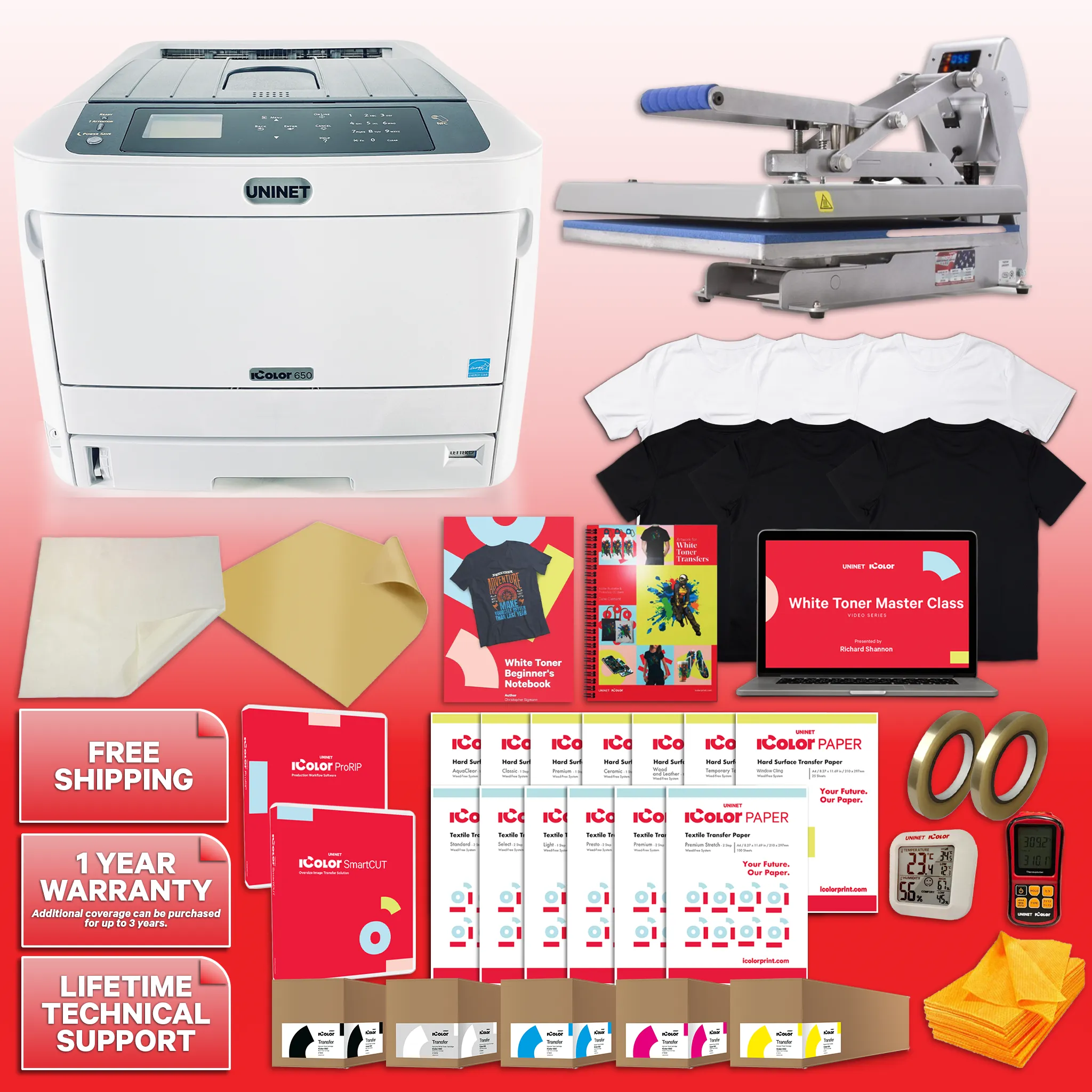 IColor 650 White Toner DTF Printer - Business Package With 16" x 20" Hotronix Fusion Heat Press