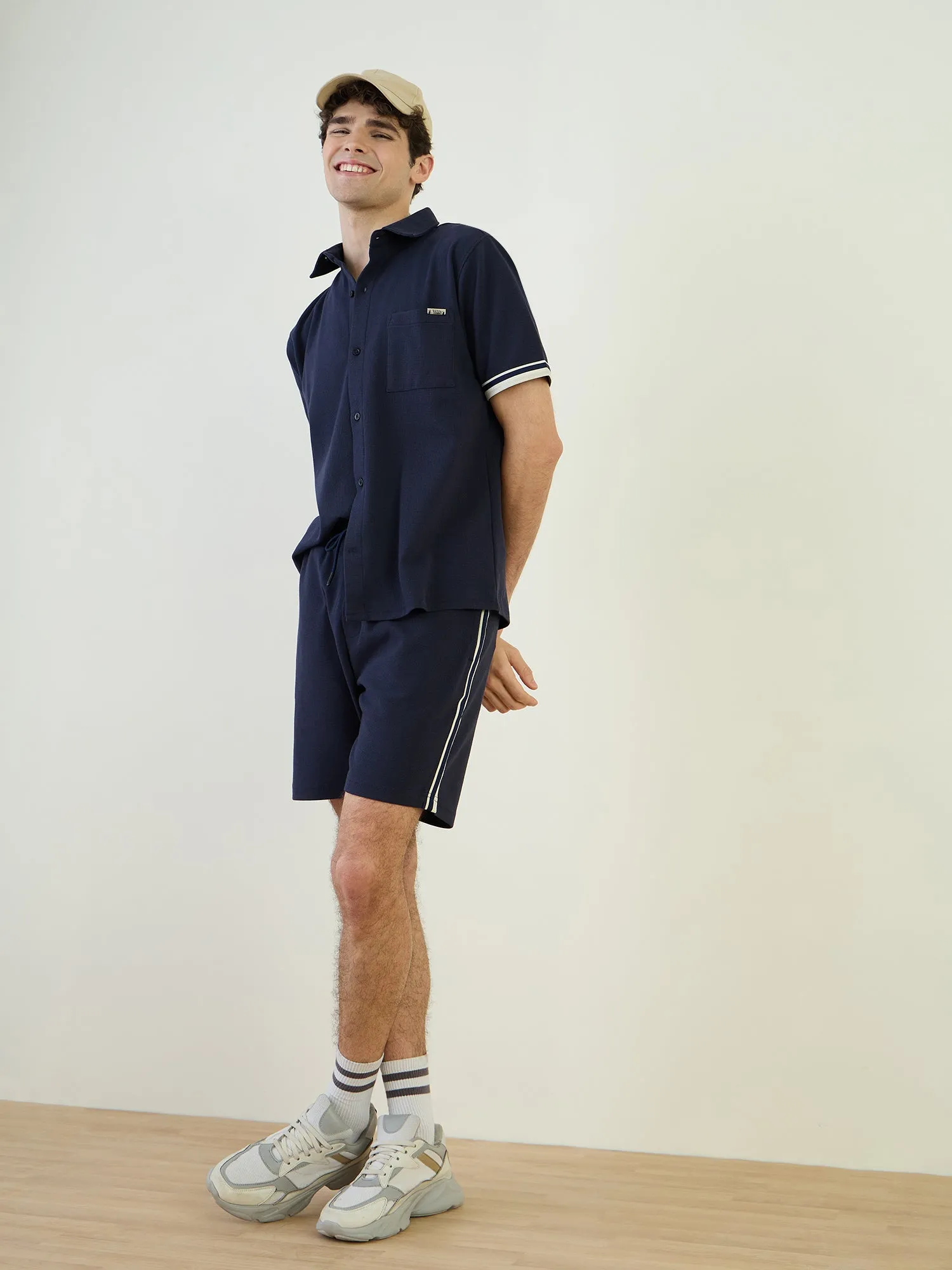 Iconic Men Blue Regular Fit Textured Shorts