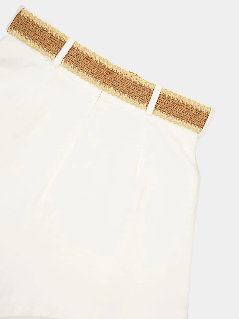 Ivory Acacia Tuck High-Waisted Shorts