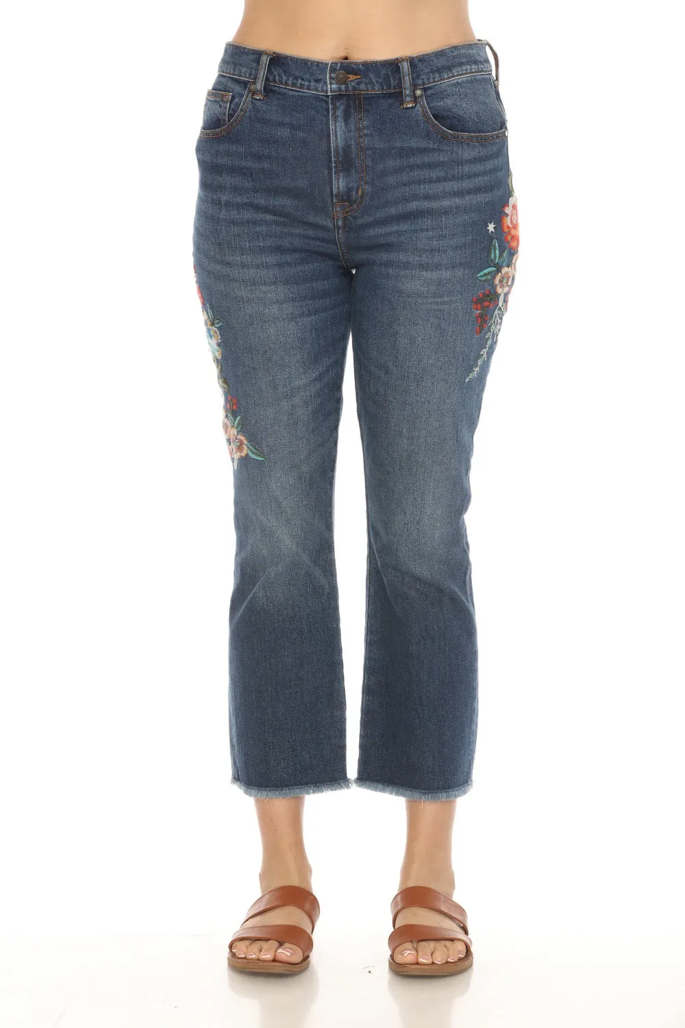 Johnny Was Blue Denim Ardell Cropped Baby Boot Jeans JWD1072