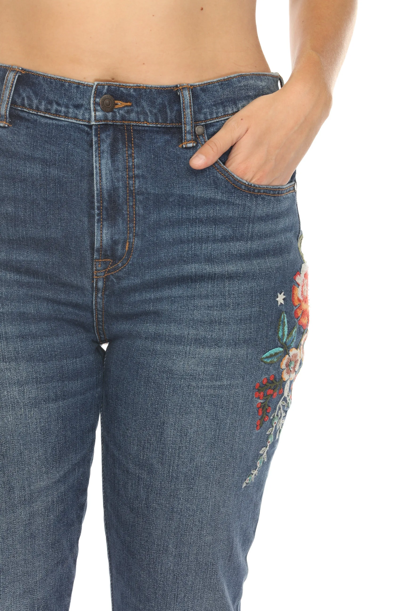 Johnny Was Blue Denim Ardell Cropped Baby Boot Jeans JWD1072