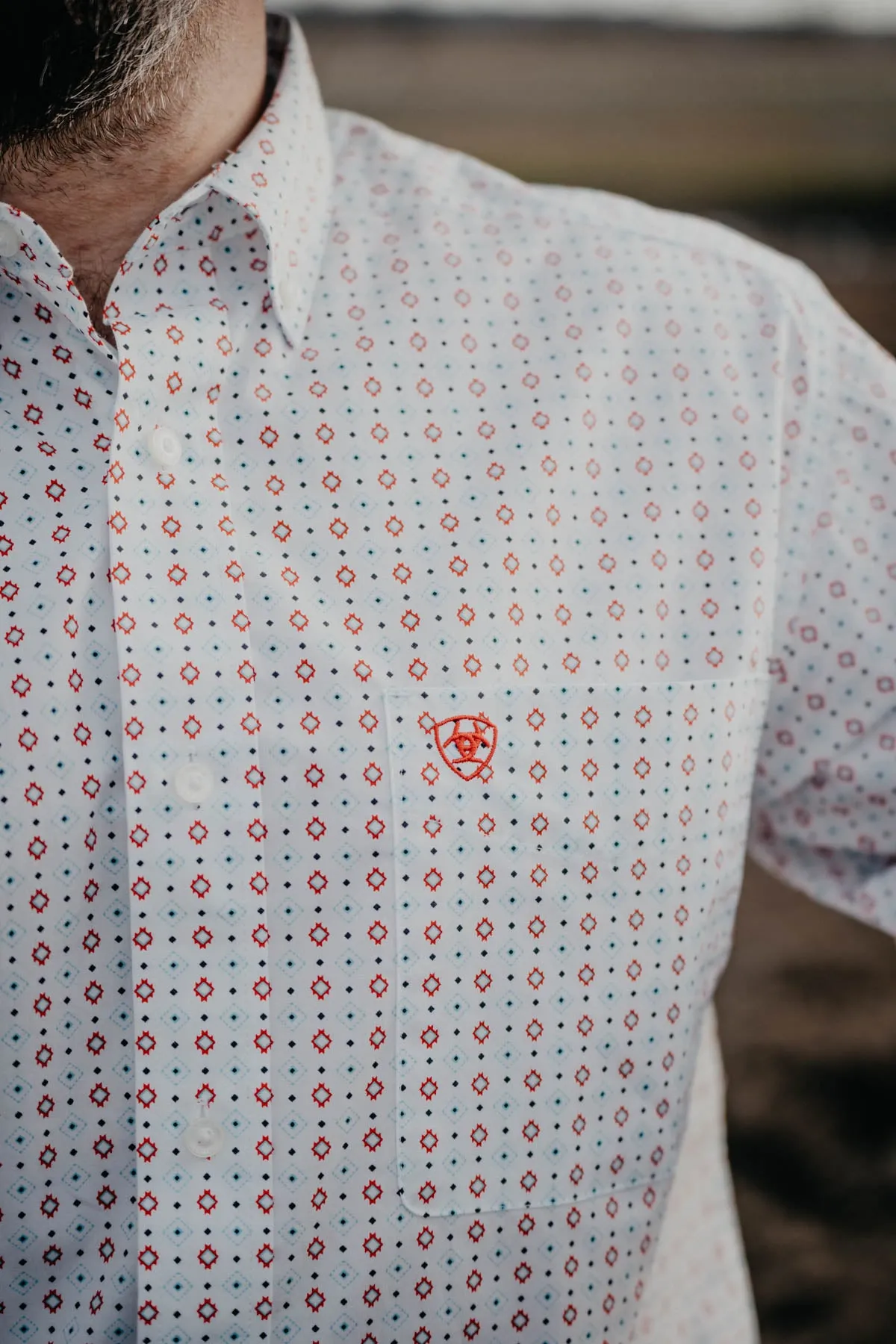 'Kade' Men's Ariat White Long Sleeve Button Down with Red / Blue Print (1 L ONLY)