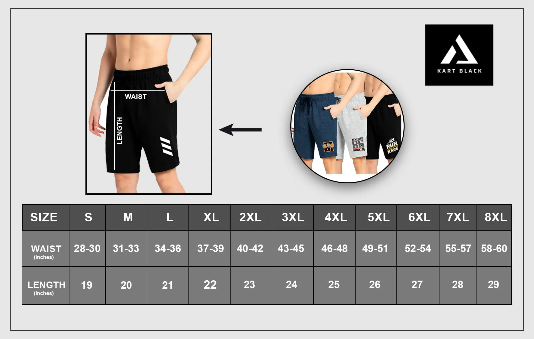 Kart Black Men's Knee Length Loopknitt Fabirc Cotton Shorts (Pack Of 2) | BLK_GRY_ANDRA_KNOT