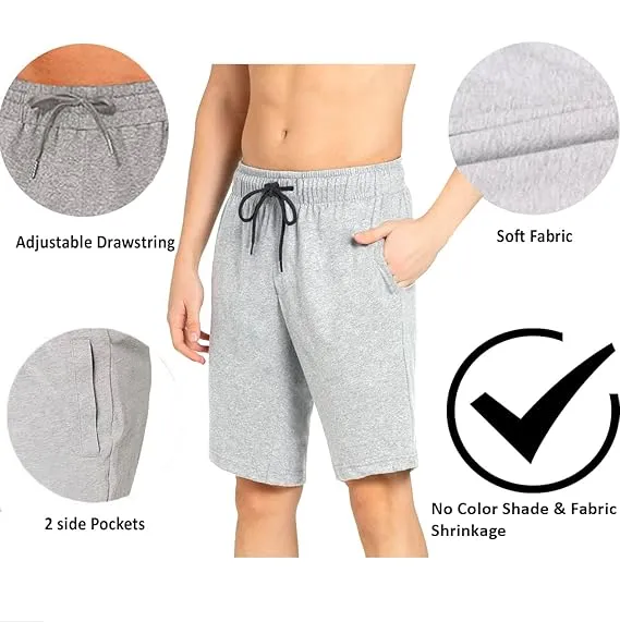 Kart Black Men's Knee Length Loopknitt Fabirc Cotton Shorts (Pack Of 2) | BLK_GRY_ANDRA_KNOT
