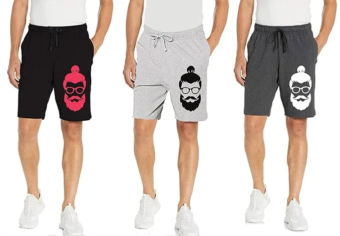 Kart Black Men's Knee Length Loopknitt Fabirc Cotton Shorts (Pack Of 2) | BLK_GRY_ANDRA_KNOT