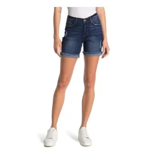 Kensie Womens Dark Wash Distressed Roll Cuffed Bermuda Jean Shorts Sz 8 NWT