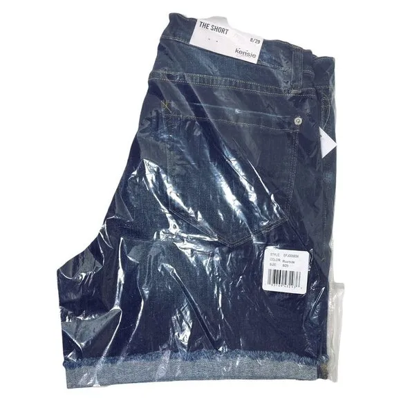 Kensie Womens Dark Wash Distressed Roll Cuffed Bermuda Jean Shorts Sz 8 NWT
