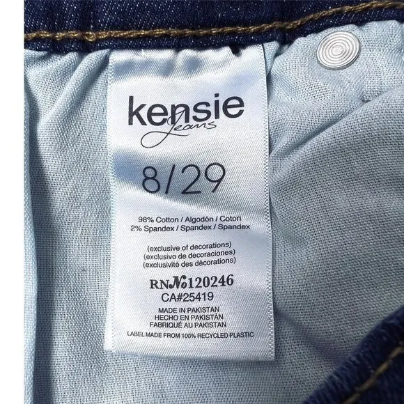 Kensie Womens Dark Wash Distressed Roll Cuffed Bermuda Jean Shorts Sz 8 NWT