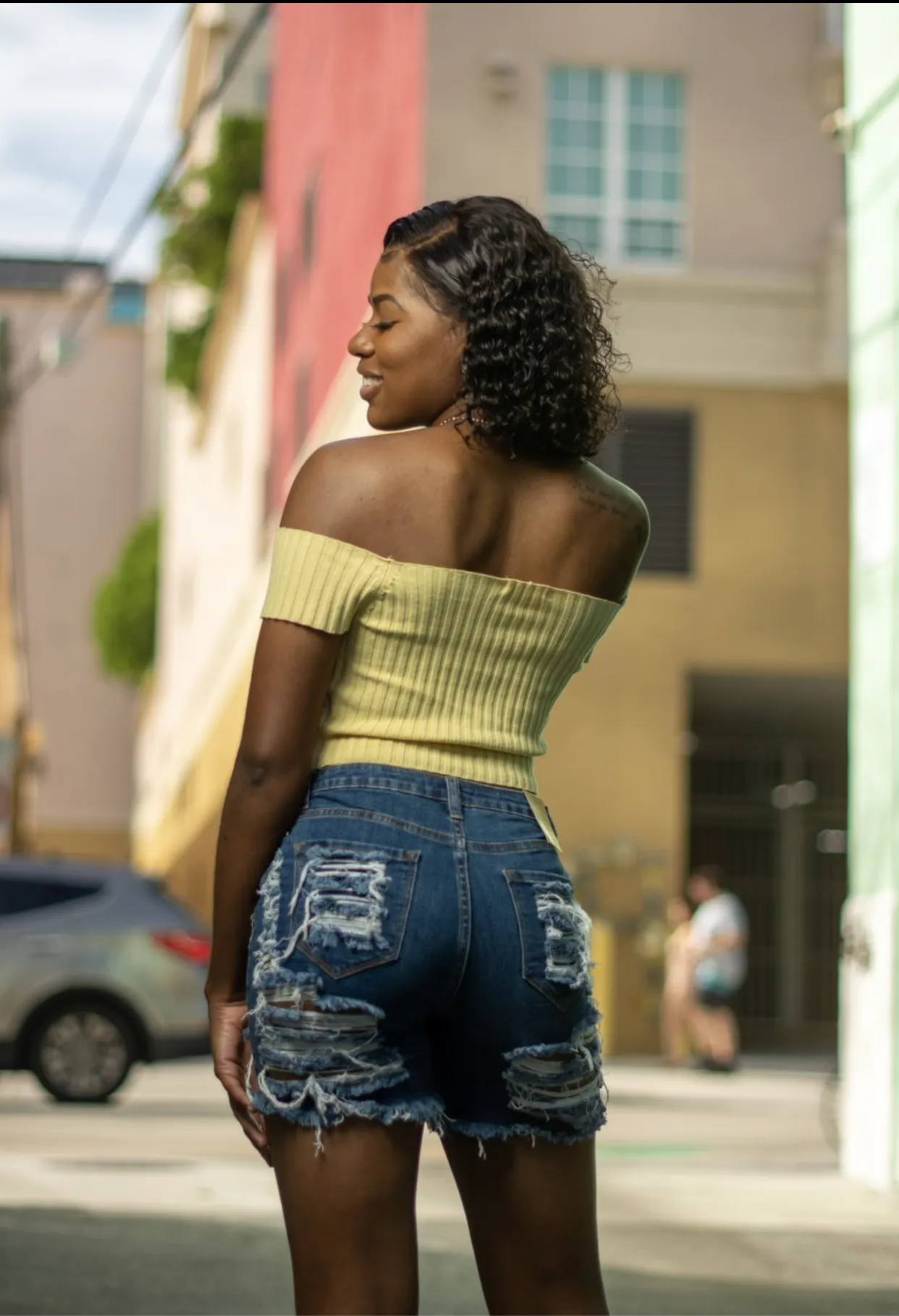 Khan ripped denim shorts