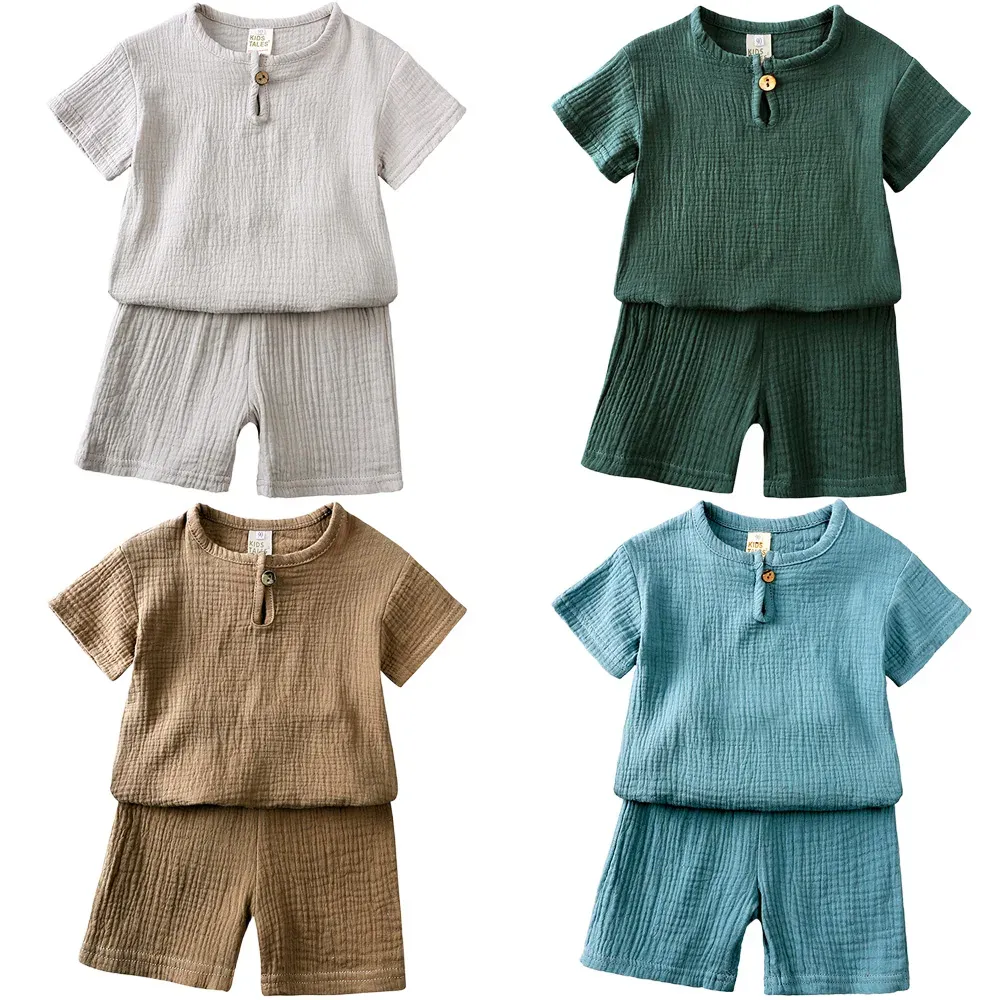 Kids' Breezy Cotton Gauze Shirt & Shorts Set