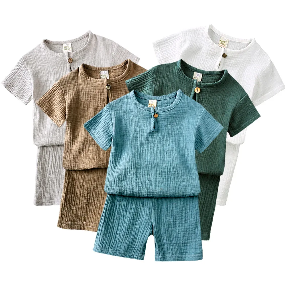 Kids' Breezy Cotton Gauze Shirt & Shorts Set