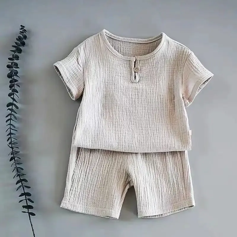Kids' Breezy Cotton Gauze Shirt & Shorts Set