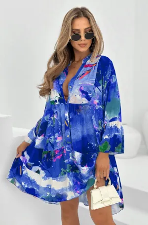 Kira Boho Oversized Abstract Tunic Dress-Royal Blue