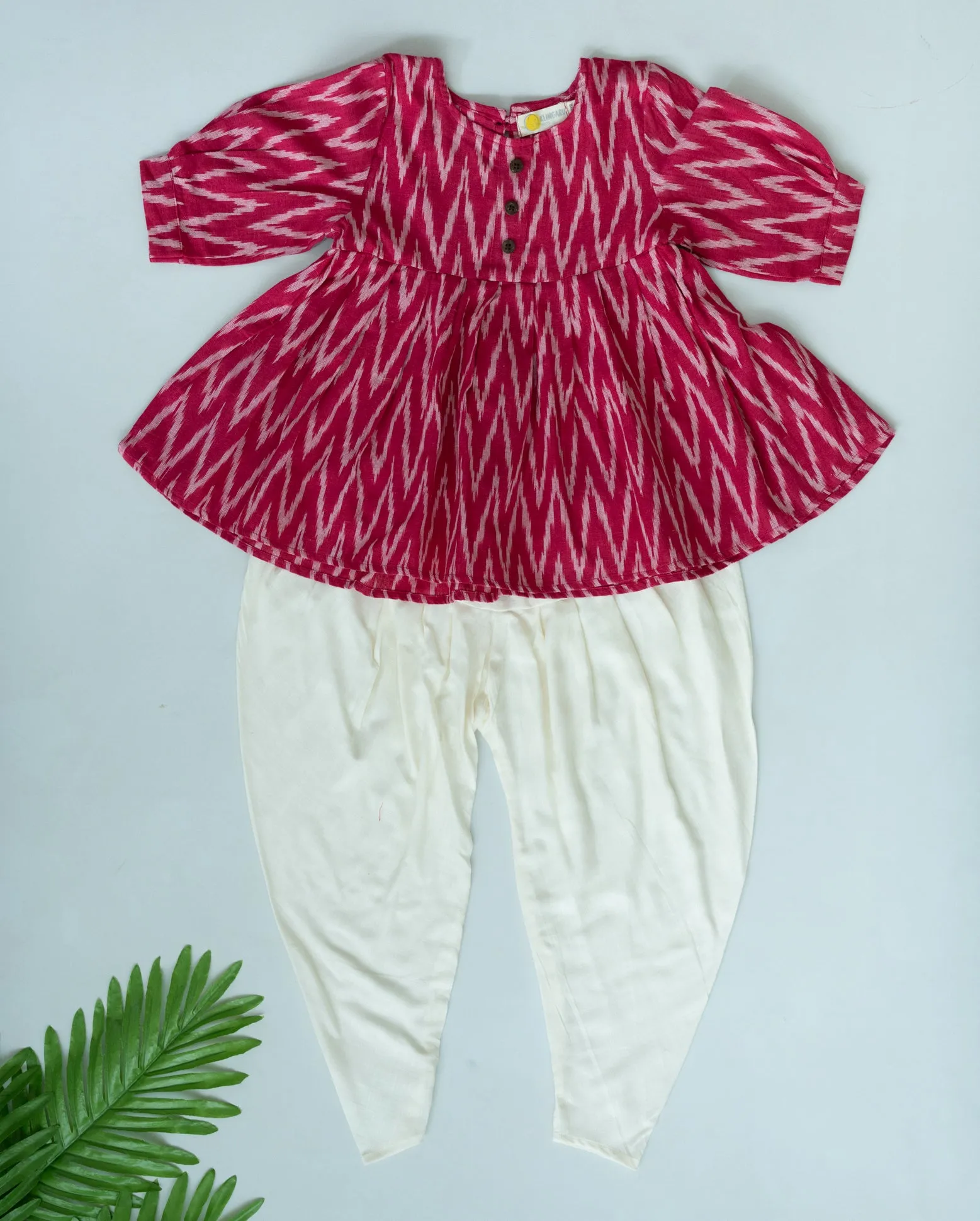 Klingaru Girl Dhoti Set - Pink with Offwhite Ikat