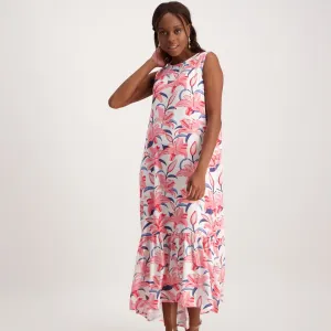 Ladies Tier Hem Midi Dress - Pink