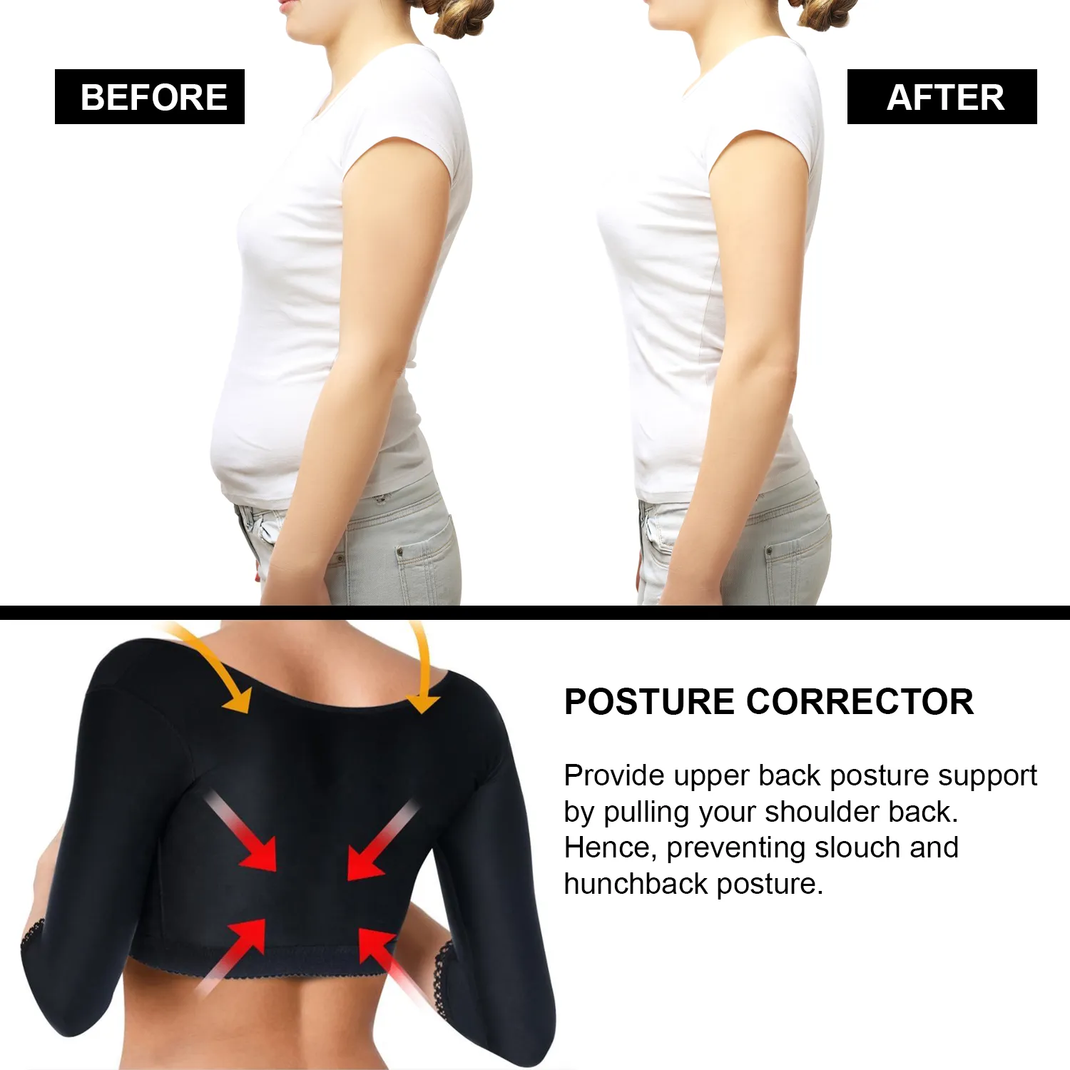 Lady Jeneva - Woman Posture Corrector Upper Arm Compression Shaper - Black