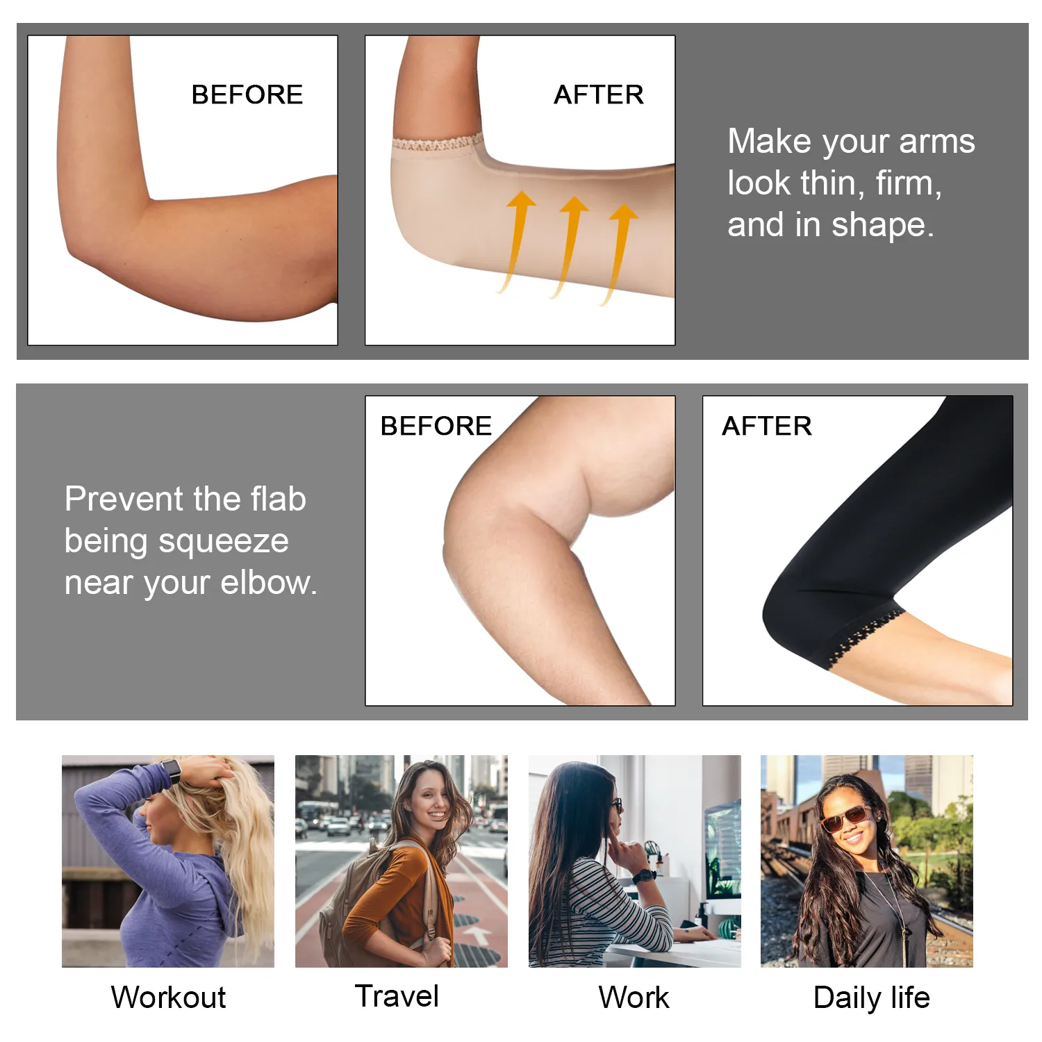 Lady Jeneva - Woman Posture Corrector Upper Arm Compression Shaper - Black